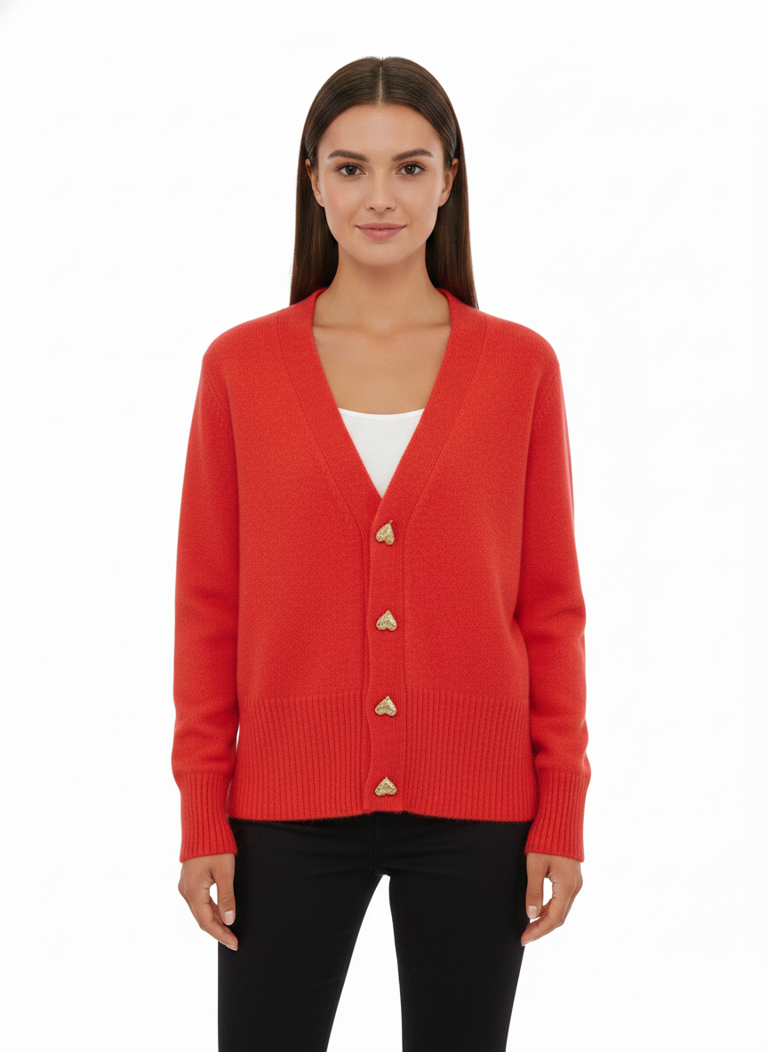 Women's Cardigan with Heart-Shaped Buttons