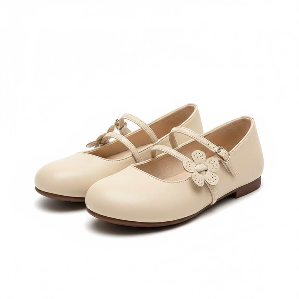 Women's Ballet Flats with Delicate Flower and Double Strap