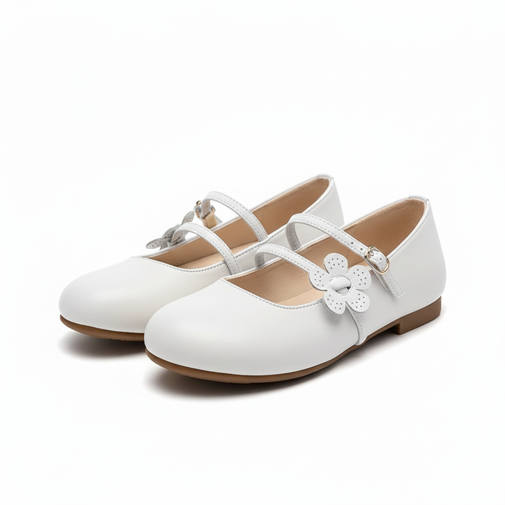 Women's Ballet Flats with Delicate Flower and Double Strap