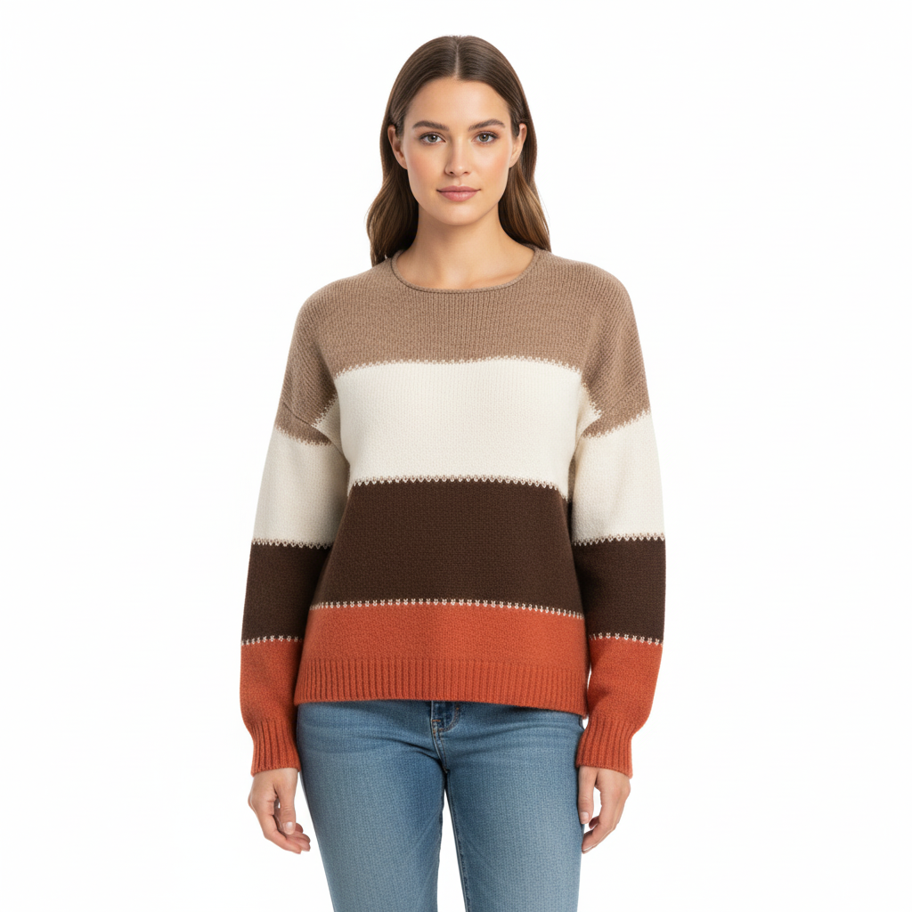 Women's Striped Sweater with Warm Knit Design