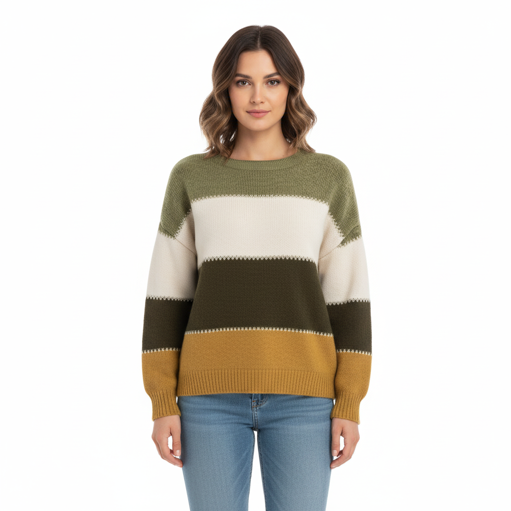Women's Striped Sweater with Warm Knit Design