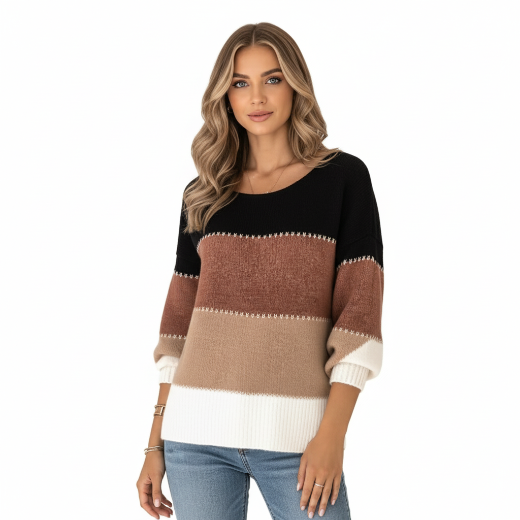 Women's Striped Sweater with Warm Knit Design