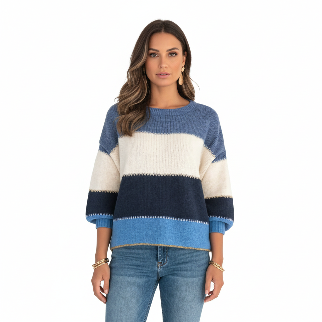 Women's Striped Sweater with Warm Knit Design