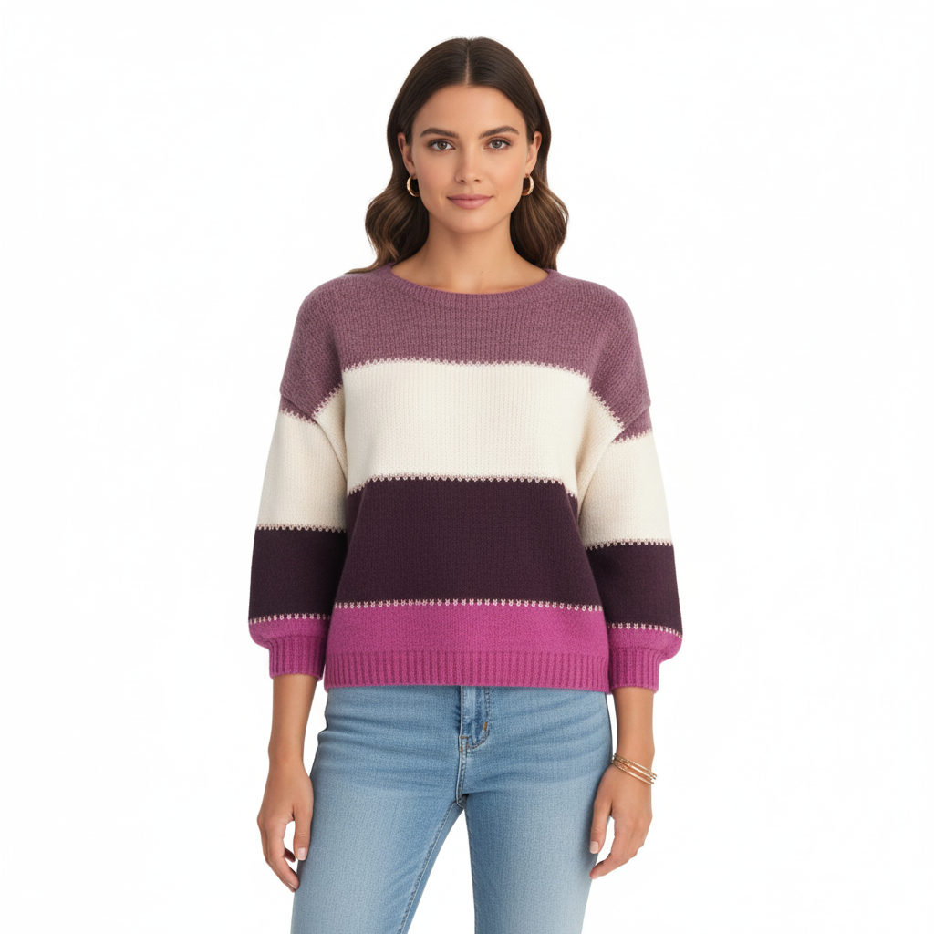 Women's Striped Sweater with Warm Knit Design