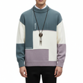 Men's Patchwork Sweater with Warm Knit and Relaxed Fit