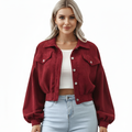 Women's Jacket with Short Cotton Velvet and Casual Style