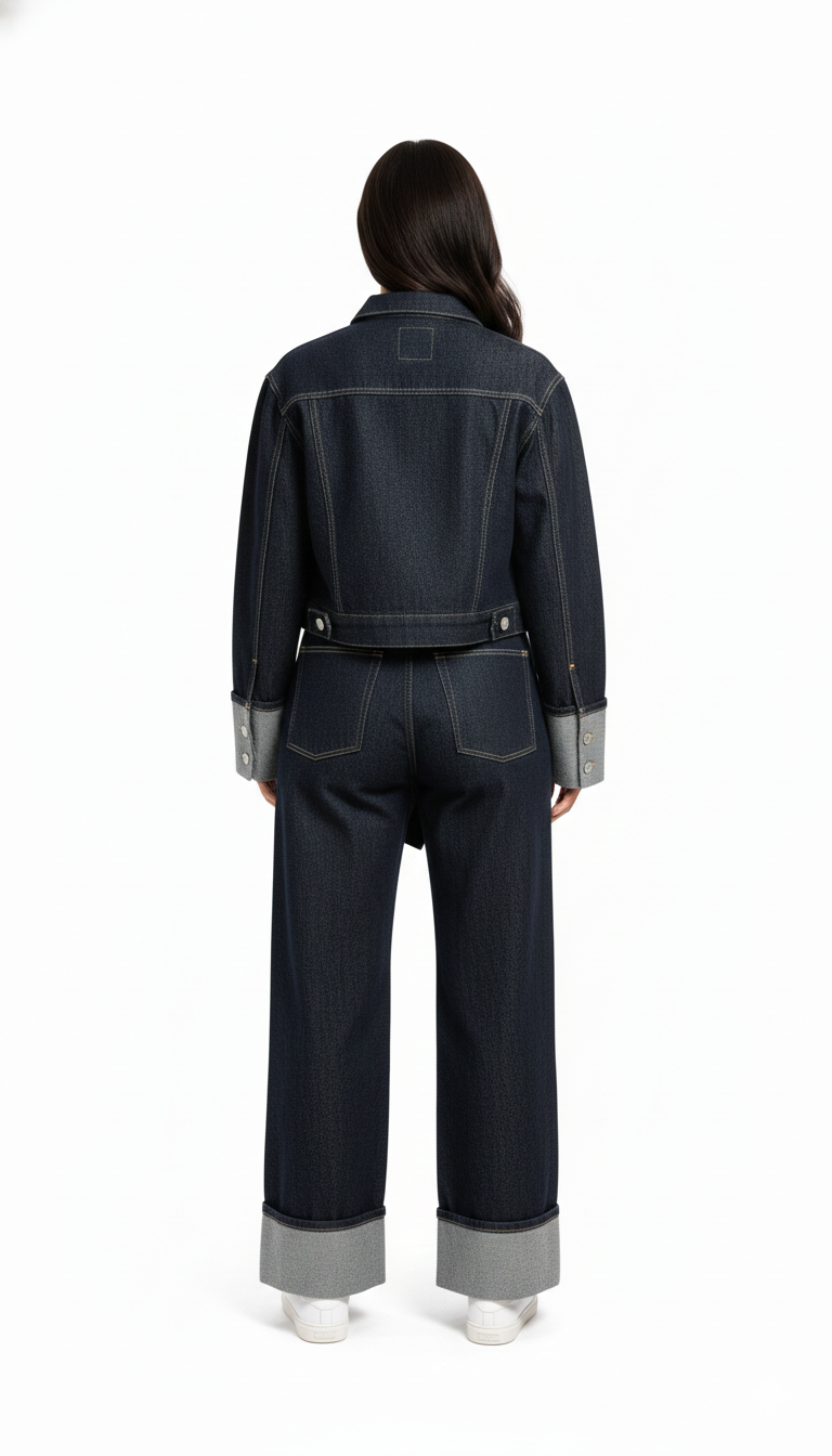 Women's Denim Set with Short Jacket and Wide Jeans