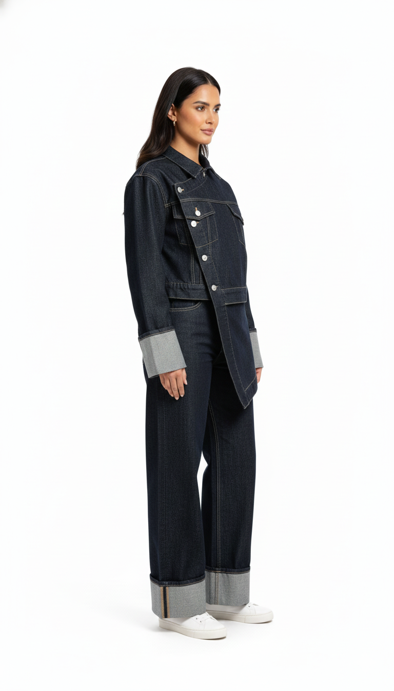 Women's Denim Set with Short Jacket and Wide Jeans