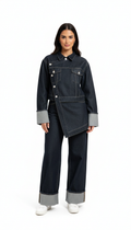 Women's Denim Set with Short Jacket and Wide Jeans