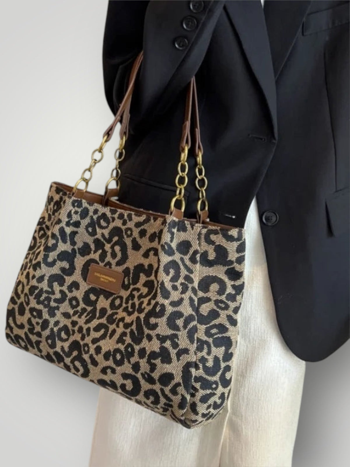 Leonara Women's Leopard Print Open Top Tote Bag, view 3