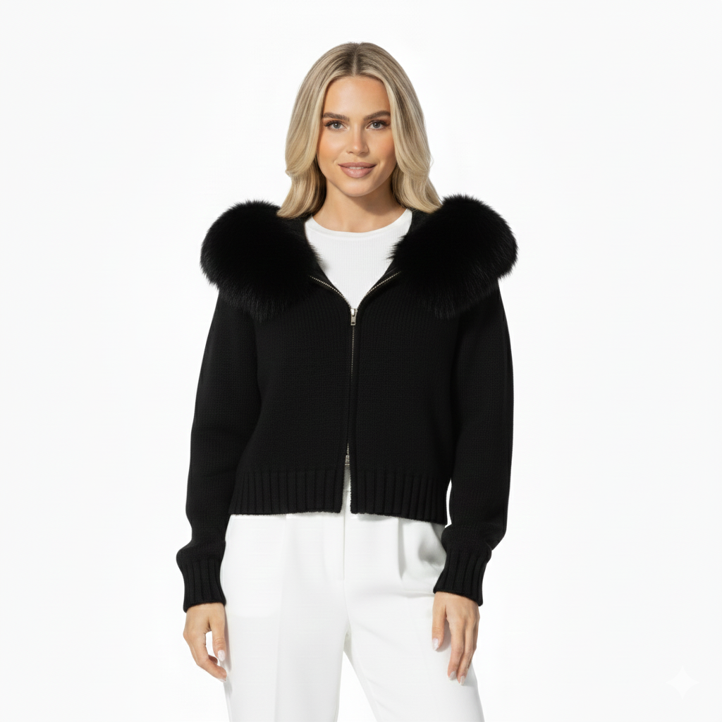 Women's Wool Jacket with Hood and Faux Fur Lining