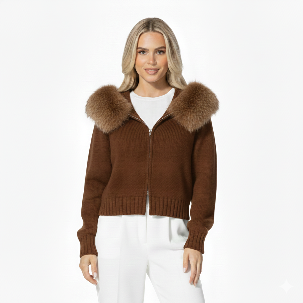 Women's Wool Jacket with Hood and Faux Fur Lining