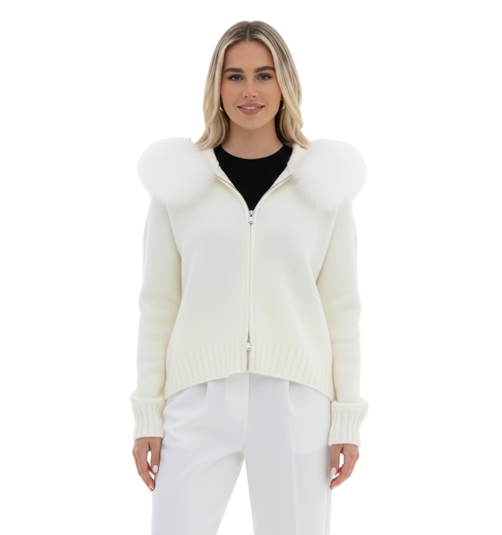 Women's Wool Jacket with Hood and Faux Fur Lining