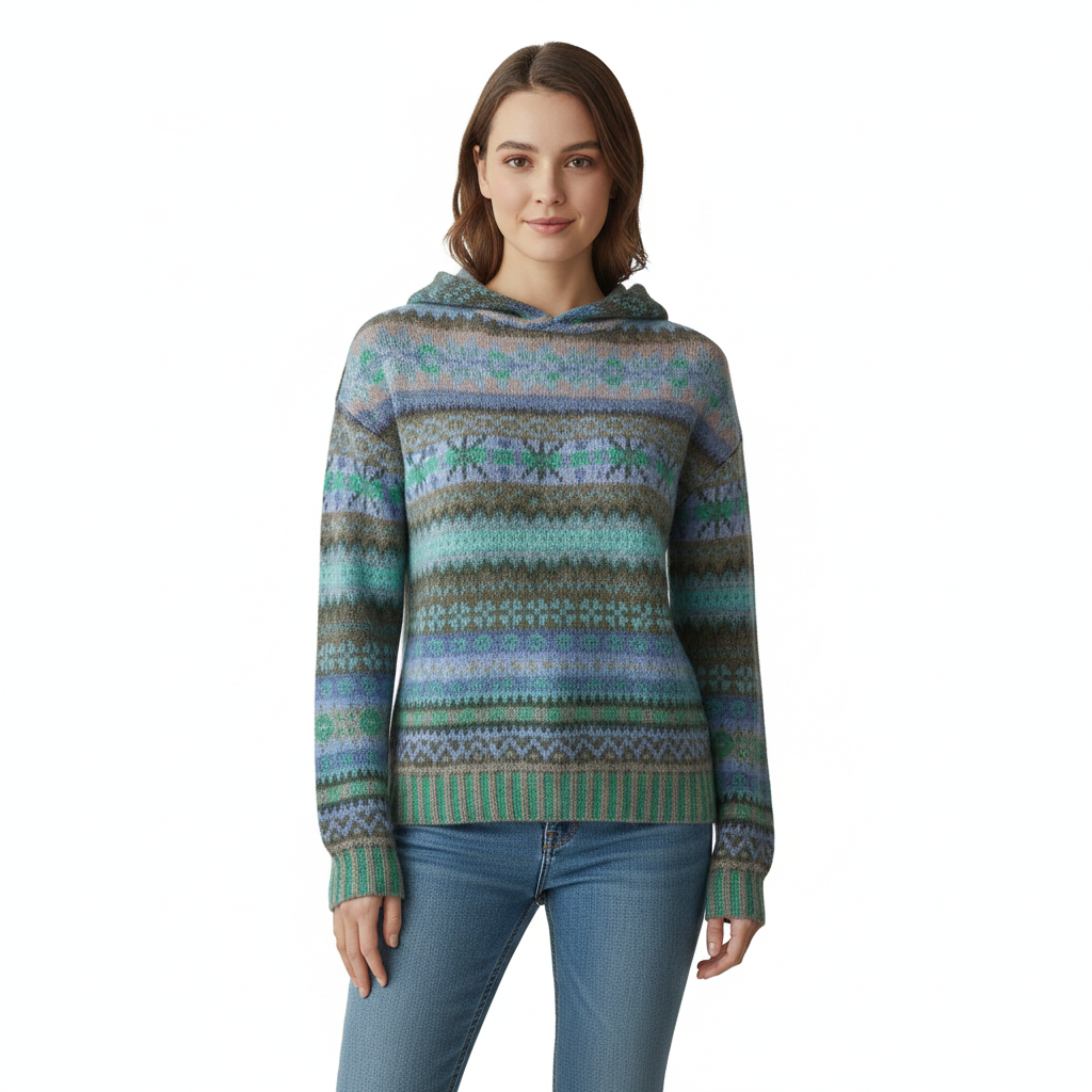 Women's Hoodie with Ethnic Retro Style and Loose Fit