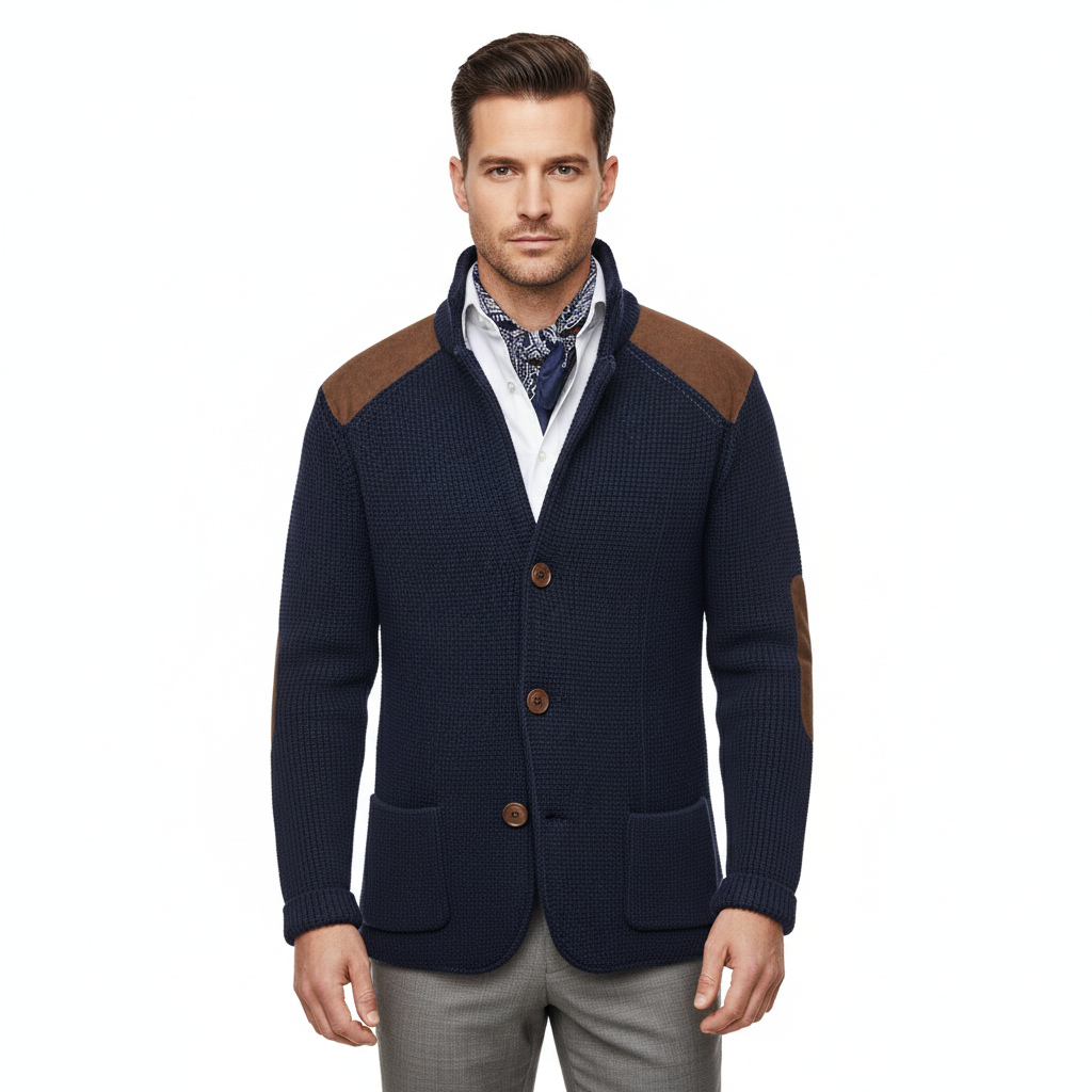 Men's Vintage Blazer with Stand-Up Collar and Long Sleeves
