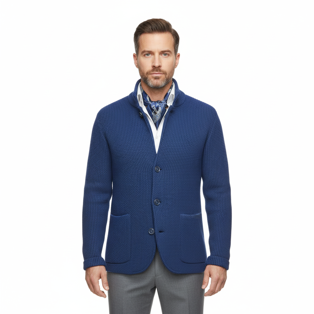 Men's Vintage Blazer with Stand-Up Collar and Long Sleeves