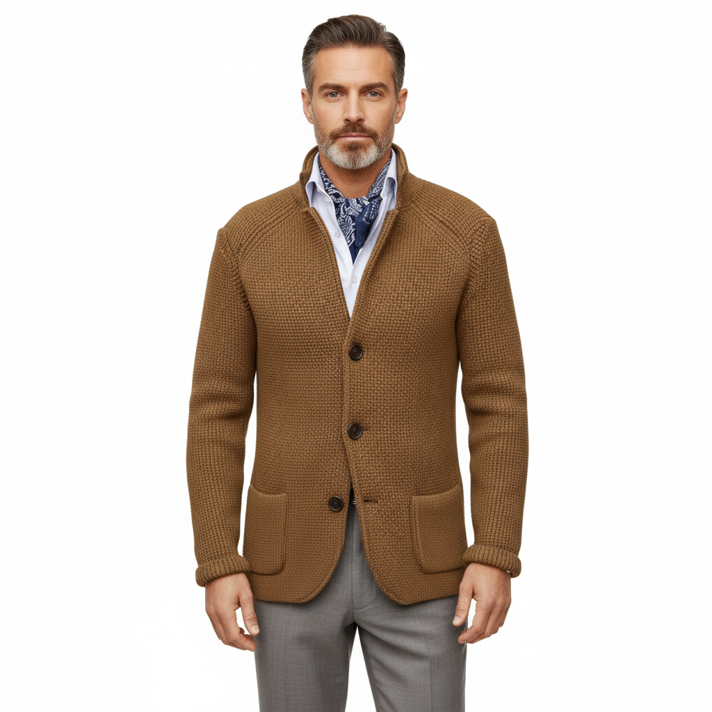 Men's Vintage Blazer with Stand-Up Collar and Long Sleeves