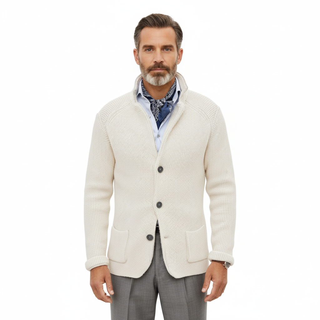 Men's Vintage Blazer with Stand-Up Collar and Long Sleeves