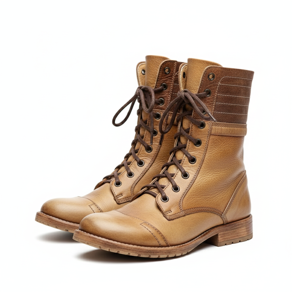 Women's Ankle Boots with Lace-Up Closure and Leather
