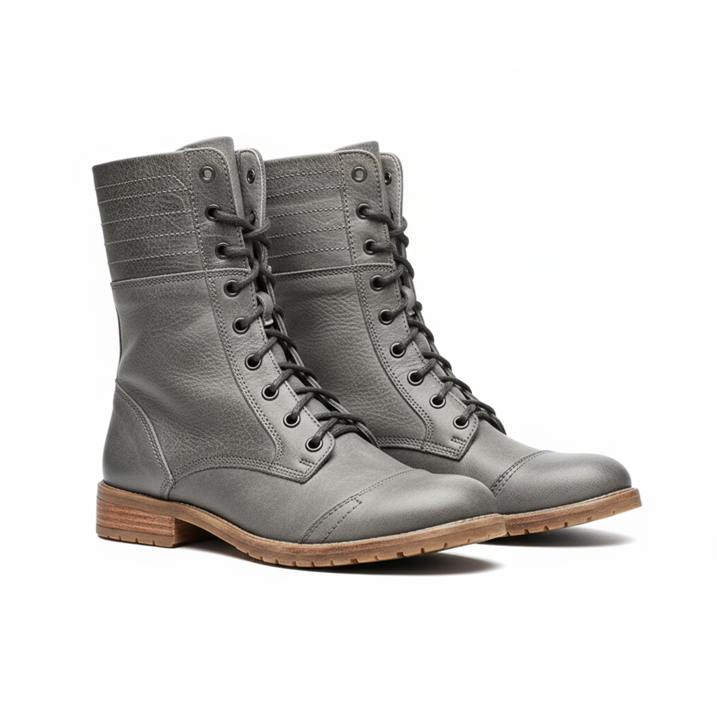 Women's Ankle Boots with Lace-Up Closure and Leather