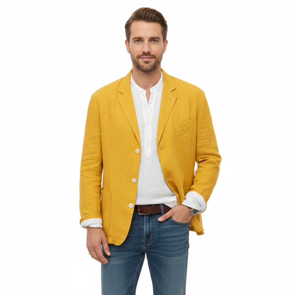 Men's Jacket with Cotton and Linen Fabric