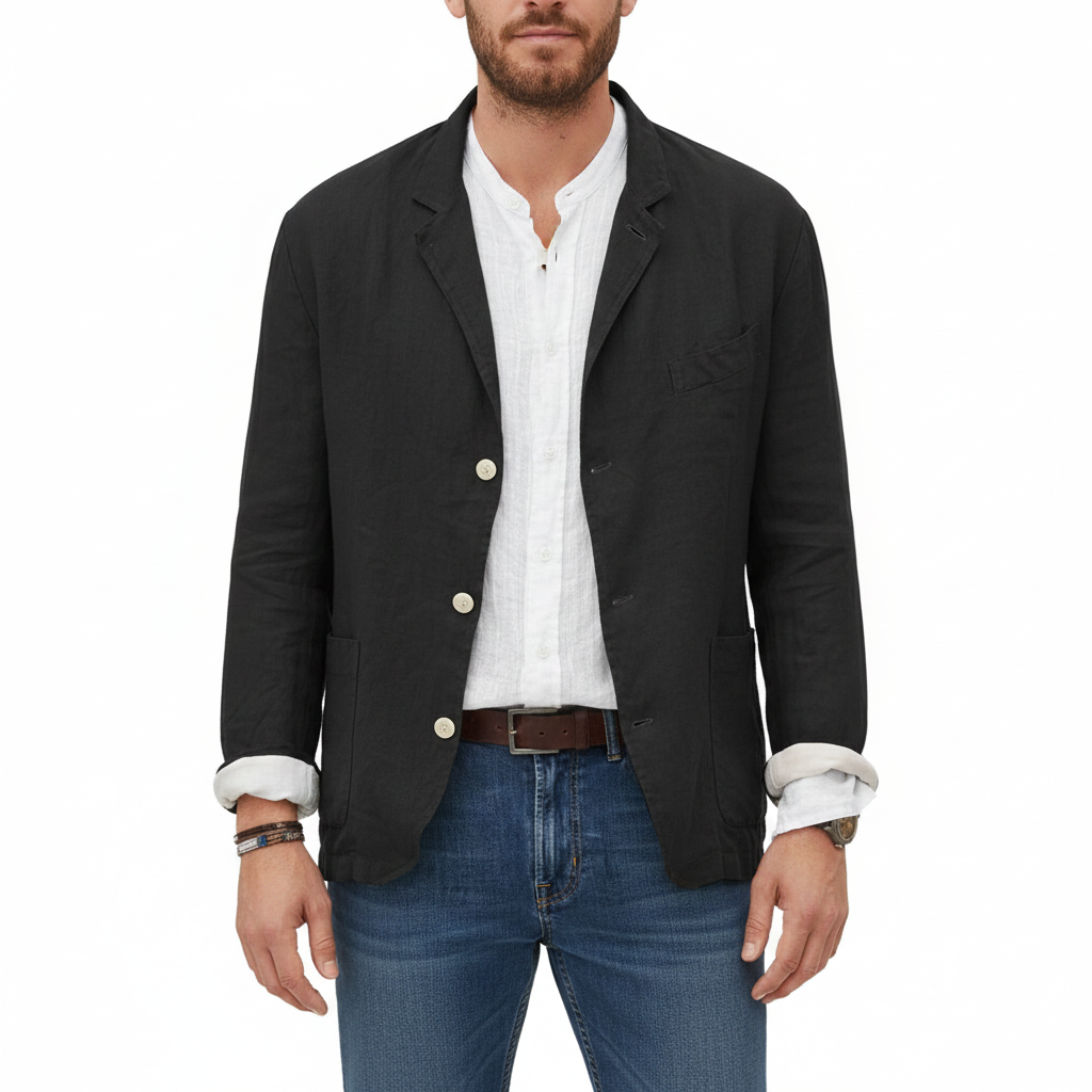 Men's Jacket with Cotton and Linen Fabric