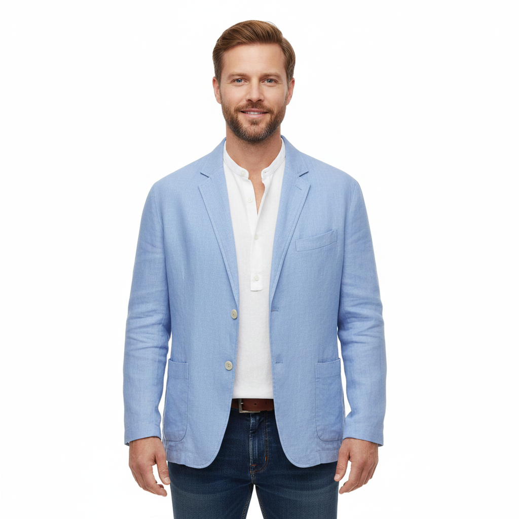 Men's Jacket with Cotton and Linen Fabric