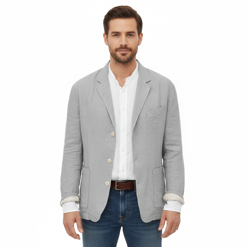 Men's Jacket with Cotton and Linen Fabric