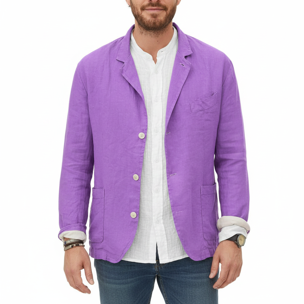 Men's Jacket with Cotton and Linen Fabric