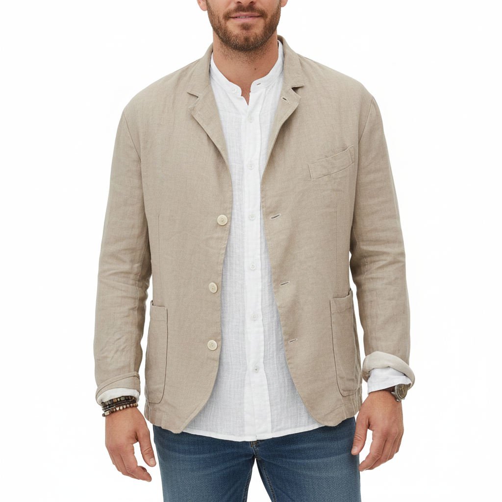 Men's Jacket with Cotton and Linen Fabric