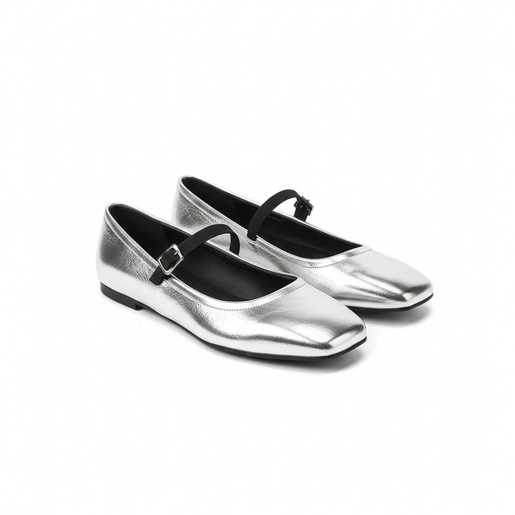 Women's Ballet Flats with Metallic Finish and Square Toes