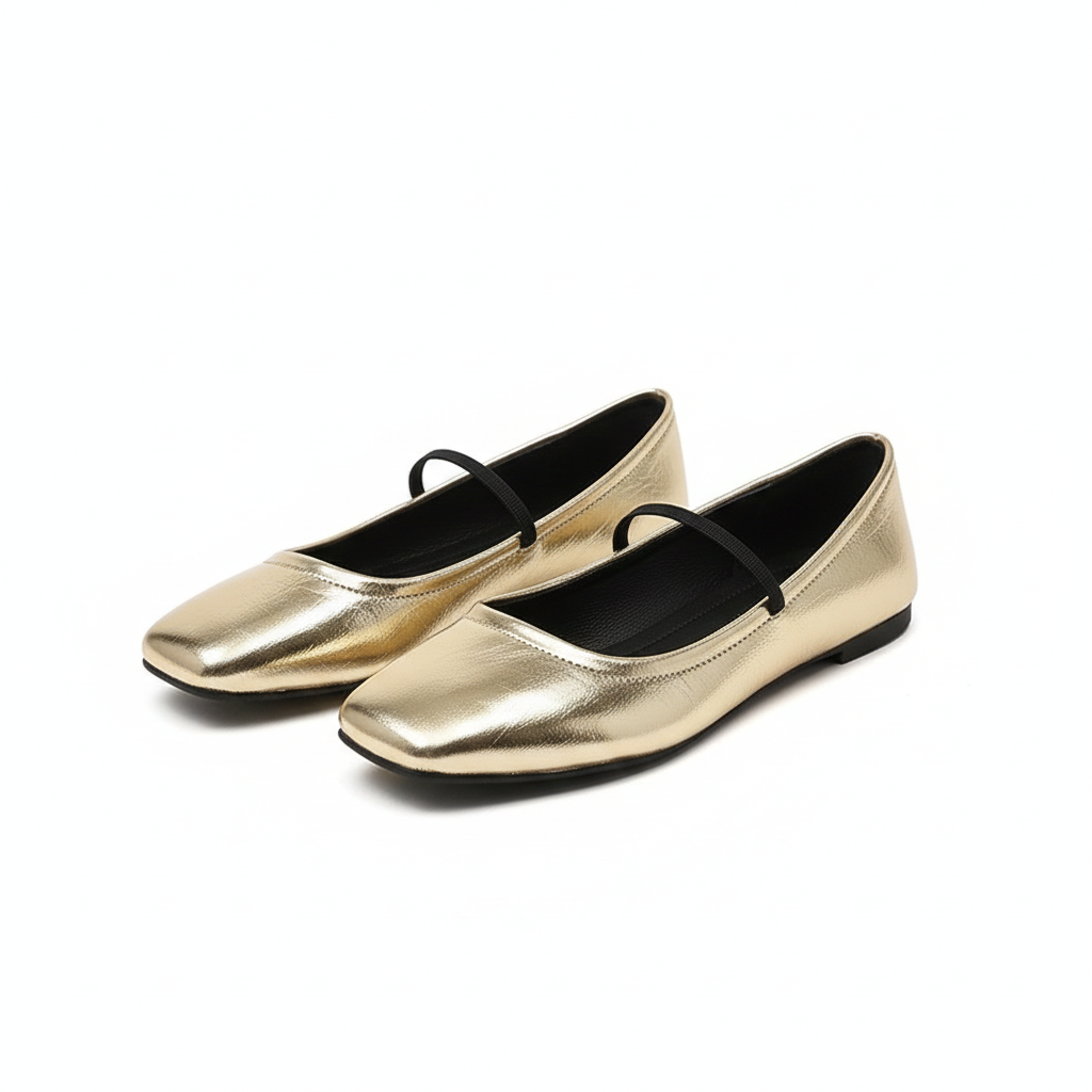 Women's Ballet Flats with Metallic Finish and Square Toes