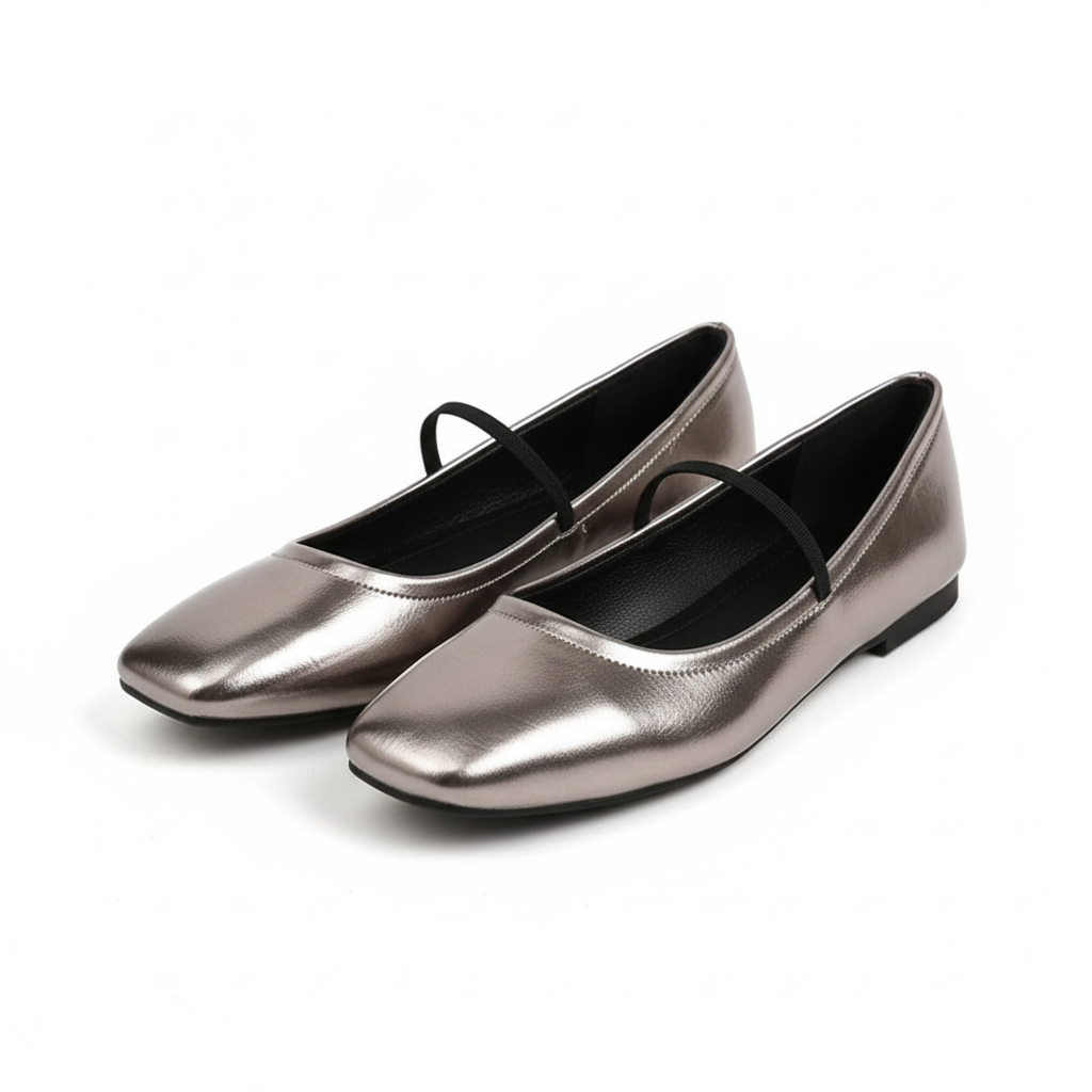 Women's Ballet Flats with Metallic Finish and Square Toes