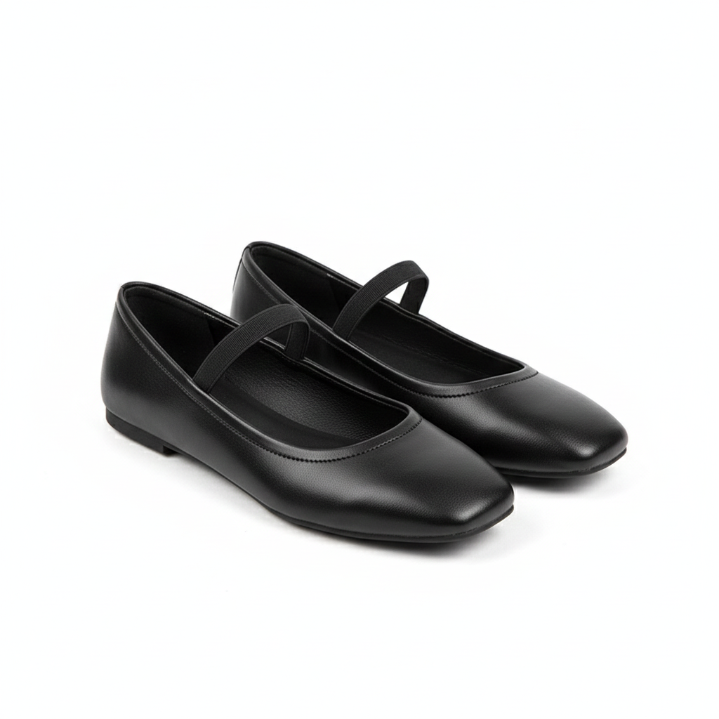 Women's Ballet Flats with Metallic Finish and Square Toes