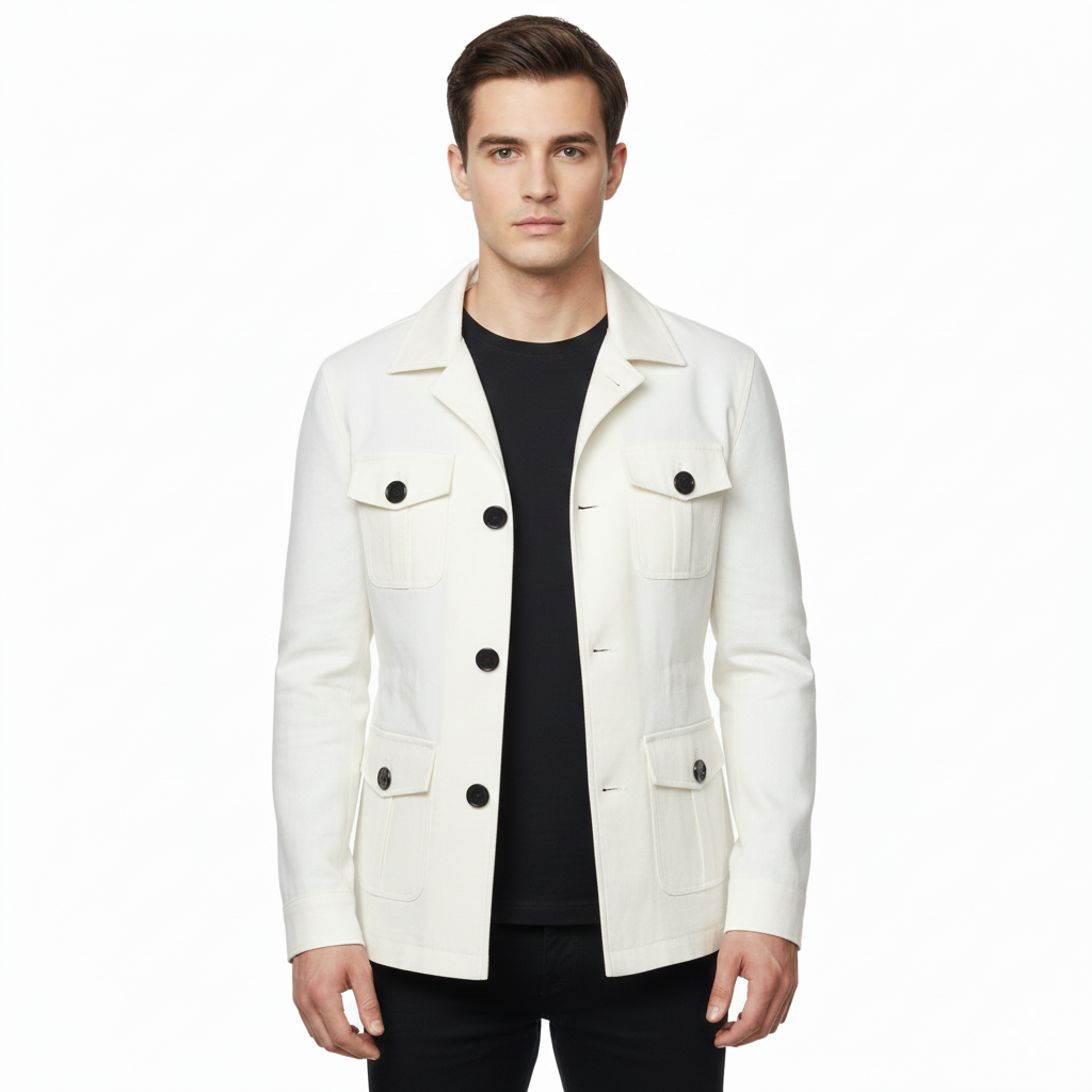 Men's Jacket with Button-Front Closure and Multiple Pockets