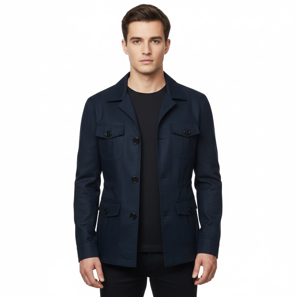 Men's Jacket with Button-Front Closure and Multiple Pockets