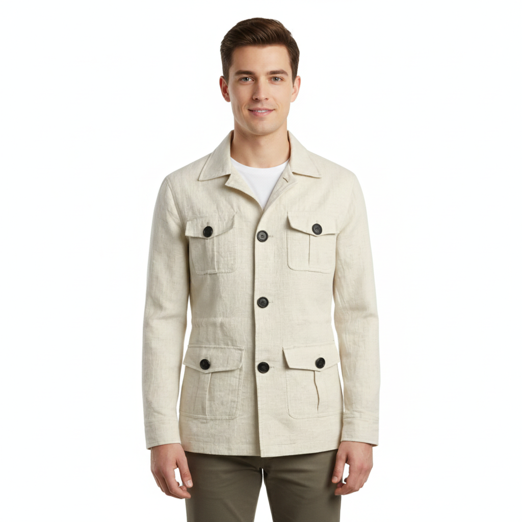 Men's Jacket with Button-Front Closure and Multiple Pockets