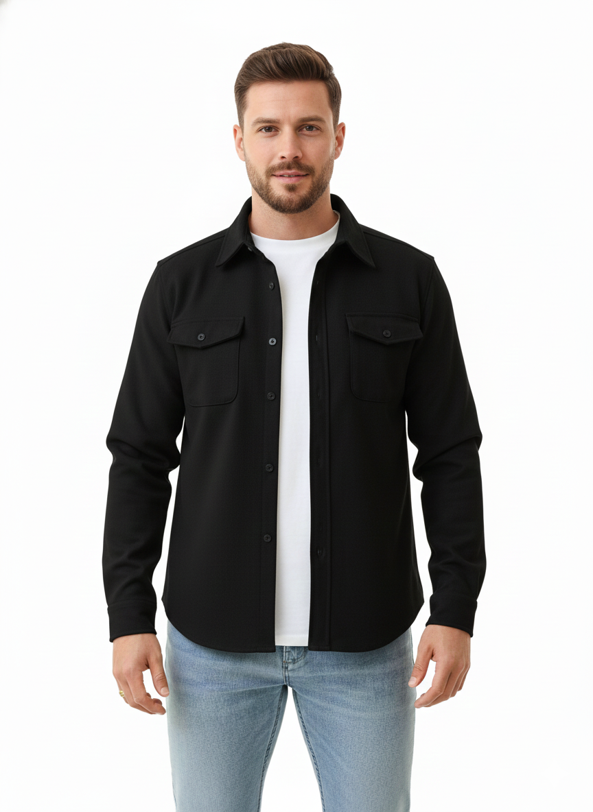 Men's Leather Jacket with Button-Front Closure