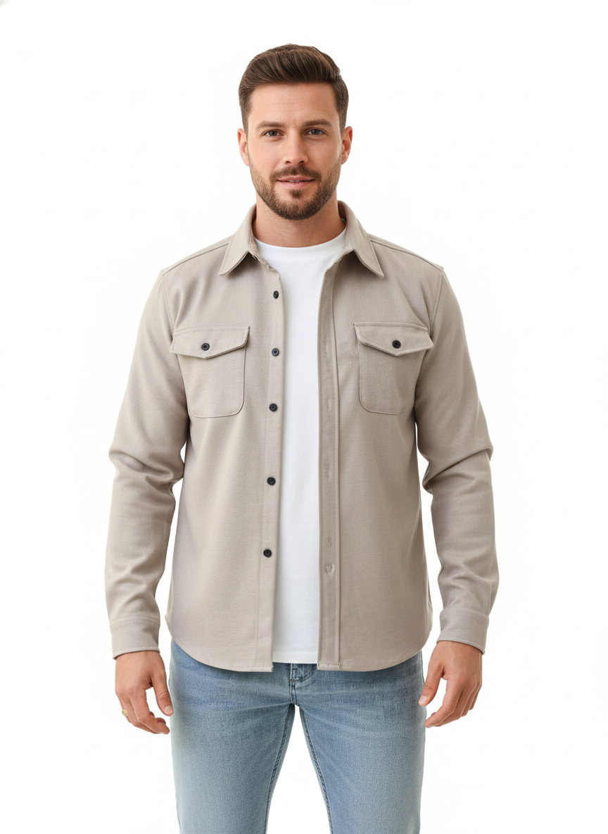 Men's Leather Jacket with Button-Front Closure