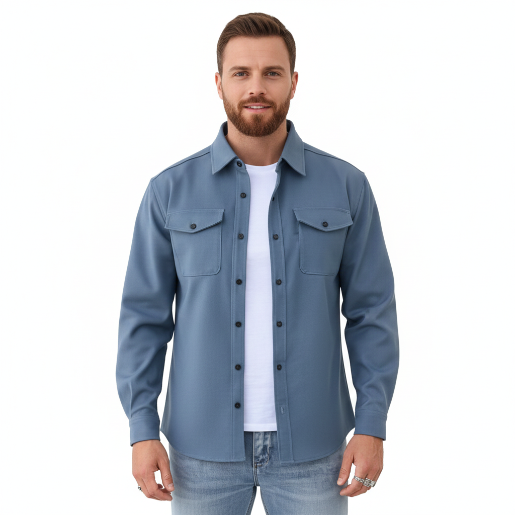 Men's Leather Jacket with Button-Front Closure