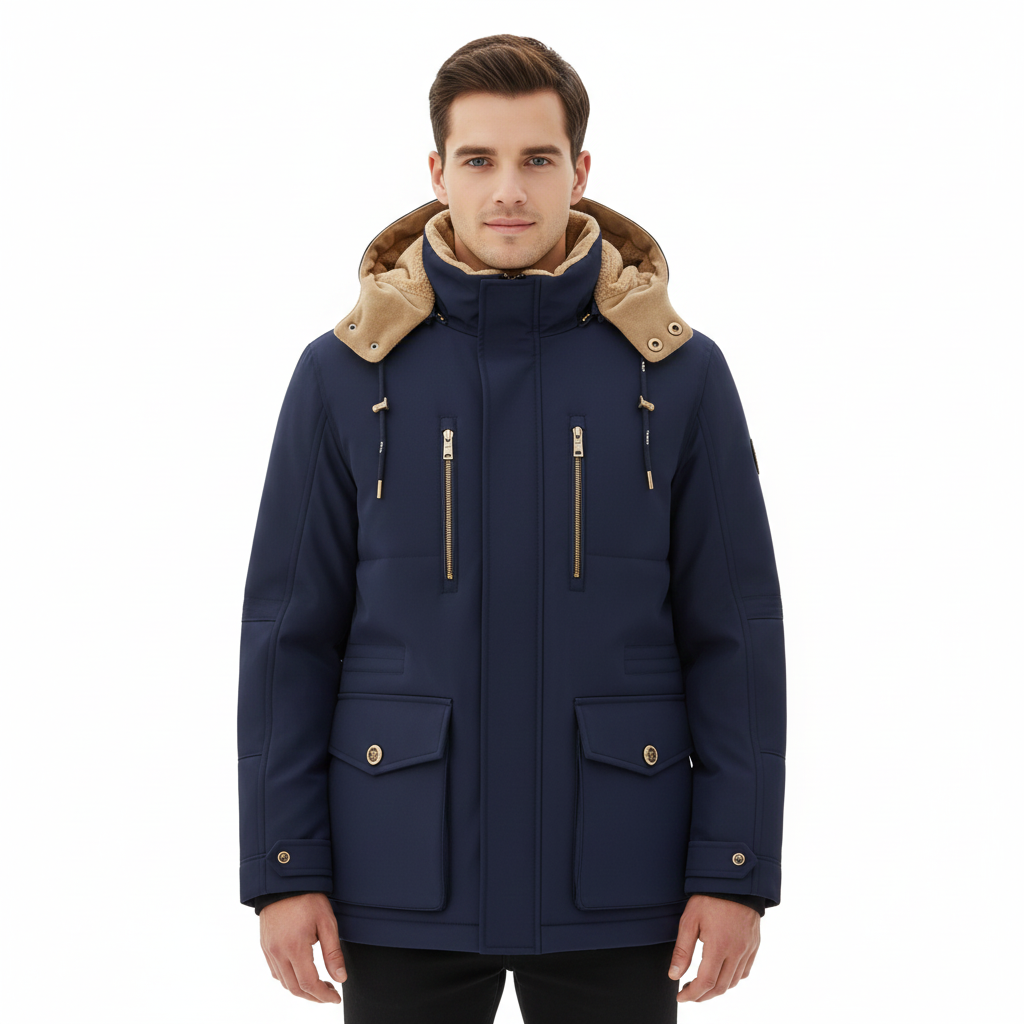 Men's Winter Jacket with Hood and Insulating Lining