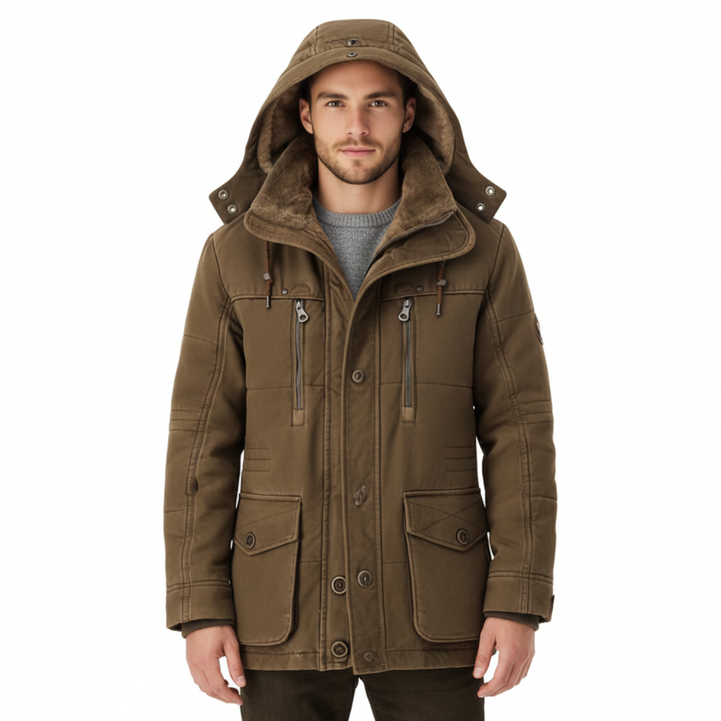 Men's Winter Jacket with Hood and Insulating Lining