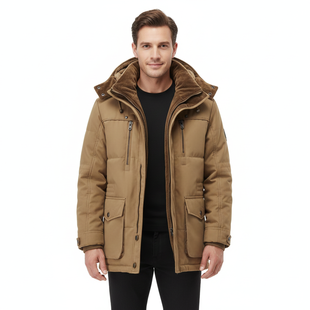 Men's Winter Jacket with Hood and Insulating Lining