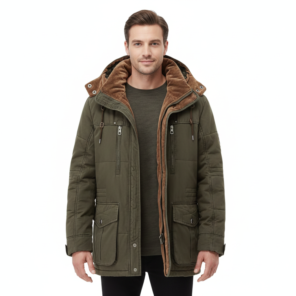 Men's Winter Jacket with Hood and Insulating Lining