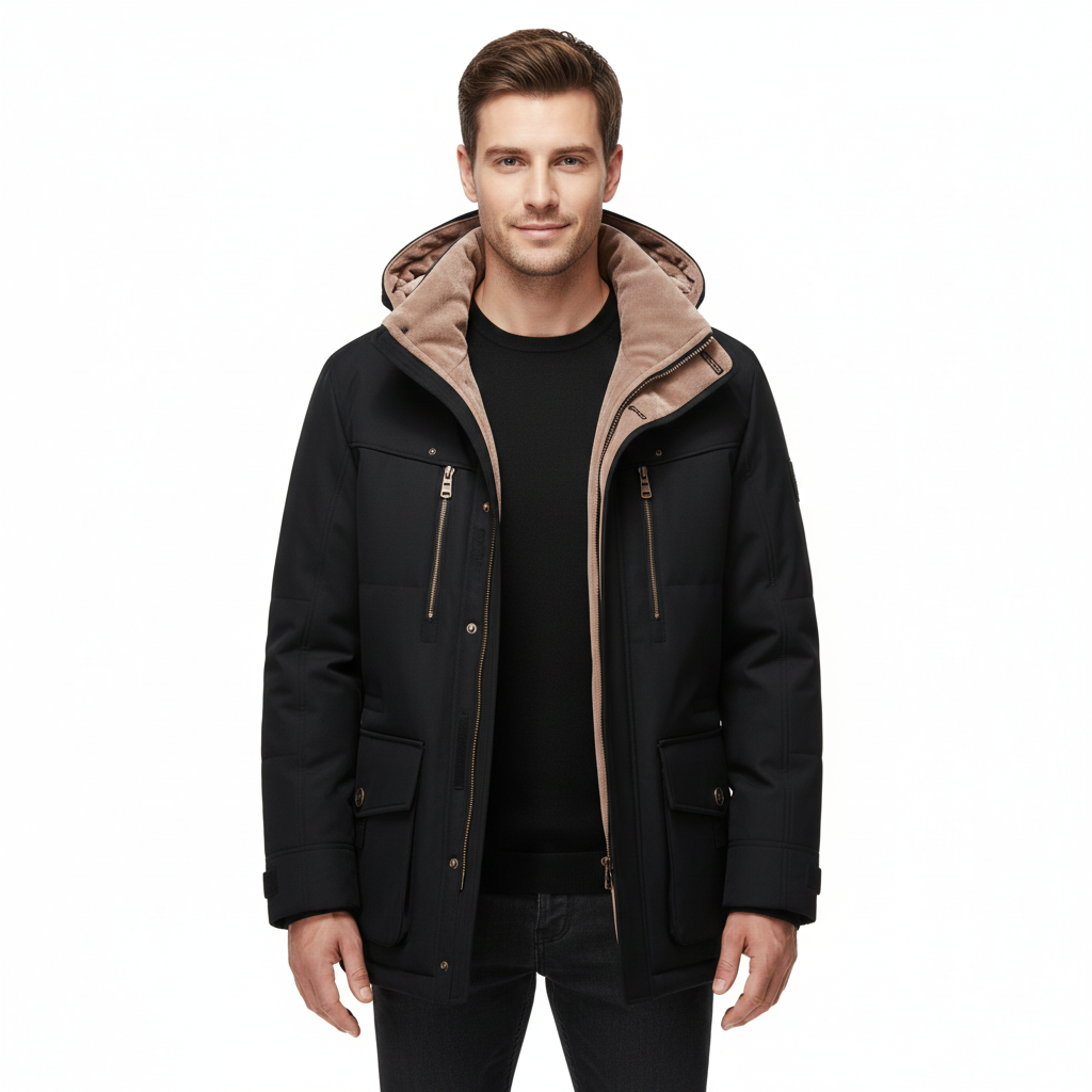 Men's Winter Jacket with Hood and Insulating Lining