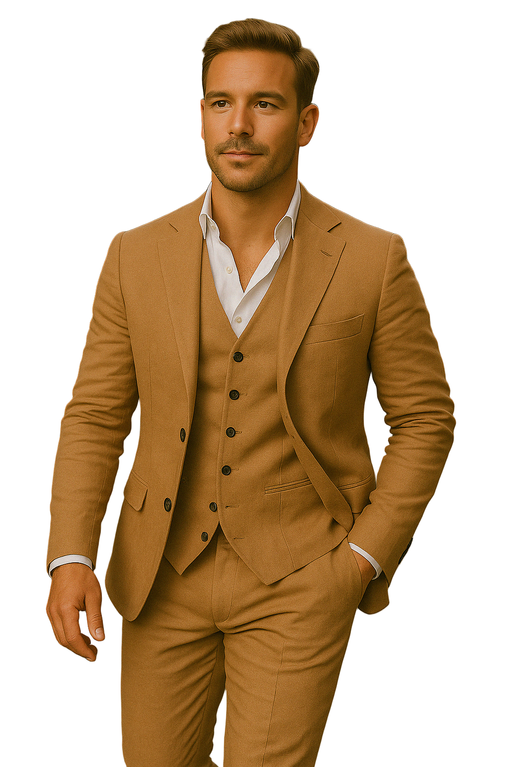 Men's Three-Piece Set with Linen Fabric