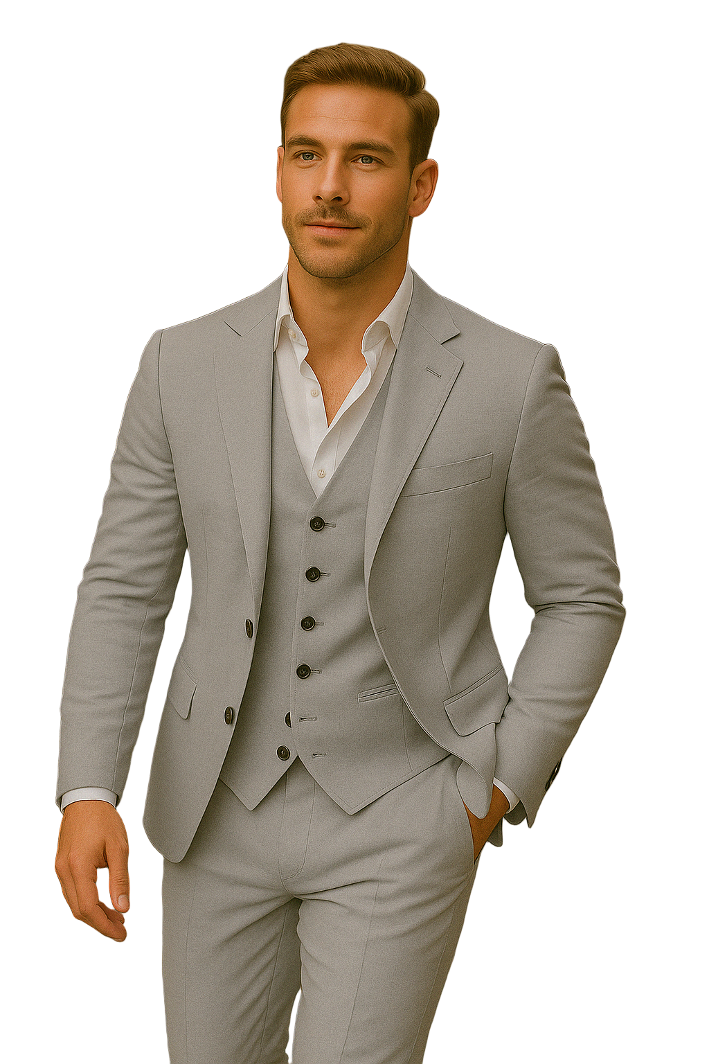 Men's Three-Piece Set with Linen Fabric