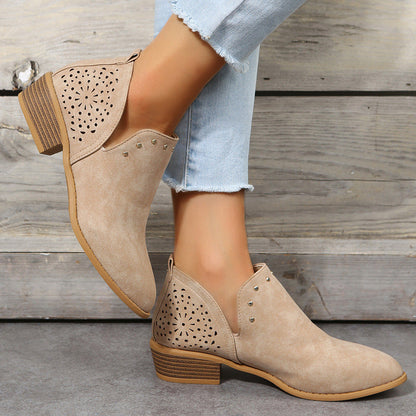 Beth Women's Perforated Studded Low Heel Ankle Boots, view 1