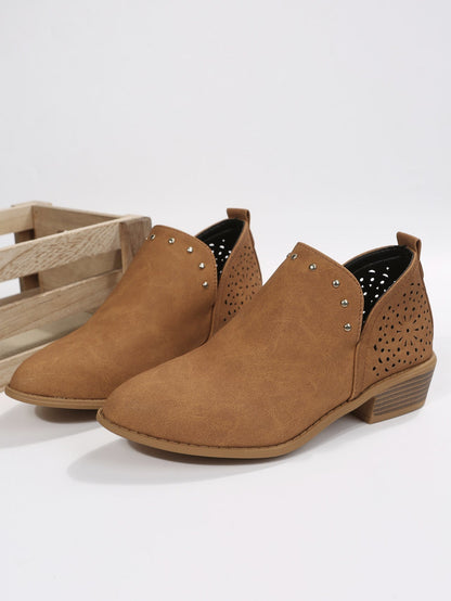 Beth Women's Perforated Studded Low Heel Ankle Boots, view 7