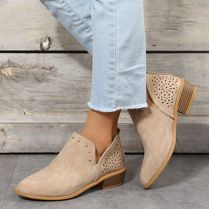 Beth Women's Perforated Studded Low Heel Ankle Boots, view 4